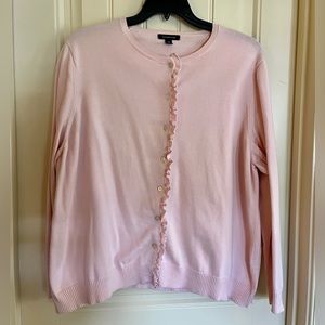 Pretty in Pink Cardigan with a cute small ruffle accent down the front - 2x